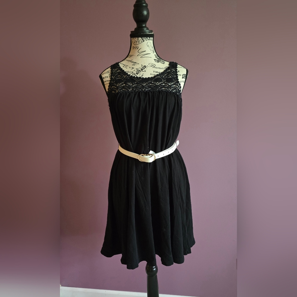 H&M 100% cotton Crochet Black Sleeveless dress Dark Goth S